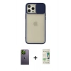 MARSİLYAN™- iPhone 12 Pro Max Kılıf Vadi Çizgi - Siyah 20D Premium Cam Ekran Koruyucu + Yeşil Neon Fosforlu Kamera Lens