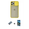 MARSİLYAN™- iPhone 12 Pro Max Kılıf Vadi Çizgi - Siyah 34D Izgaralı Cam + Metal Kamera Lens Koruma Cam - KI
