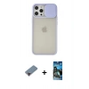 MARSİLYAN™- iPhone 12 Pro Max Kılıf Vadi Çizgi - Siyah 34D Izgaralı Cam + Metal Kamera Lens Koruma Cam - KI
