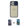 MARSİLYAN™- iPhone 12 Pro Max Kılıf Vadi Çizgi - Siyah 34D Izgaralı Cam + Neon Fosforlu Kamera Lens - MI