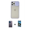 MARSİLYAN™- iPhone 12 Pro Max Kılıf Vadi Çizgi - Siyah 34D Izgaralı Cam + Neon Fosforlu Kamera Lens - MI