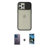 MARSİLYAN™- iPhone 12 Pro Max Kılıf Vadi Çizgi - Siyah 34D Izgaralı Cam + Neon Fosforlu Kamera Lens - MI
