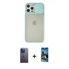 MARSİLYAN™- iPhone 12 Pro Max Kılıf Vadi Çizgi - Siyah 34D Izgaralı Cam + Neon Fosforlu Kamera Lens - MI