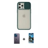 MARSİLYAN™- iPhone 12 Pro Max Kılıf Vadi Çizgi - Siyah 34D Izgaralı Cam + Neon Fosforlu Kamera Lens - MI