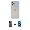 MARSİLYAN™- iPhone 12 Pro Max Kılıf Vadi Çizgi - Siyah 34D Izgaralı Cam + Neon Fosforlu Kamera Lens - TU