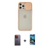 MARSİLYAN™- iPhone 12 Pro Max Kılıf Vadi Çizgi - Siyah 34D Izgaralı Cam + Neon Fosforlu Kamera Lens - TU