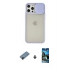 MARSİLYAN™- iPhone 12 Pro Max Kılıf Vadi Çizgi - Siyah 34D Izgaralı Cam + Shine Kamera Lens Koruma Cam - SH