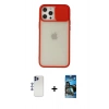 MARSİLYAN™- iPhone 12 Pro Max Kılıf Vadi Çizgi - Siyah 34D Izgaralı Cam + Shine Kamera Lens - LT