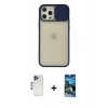 MARSİLYAN™- iPhone 12 Pro Max Kılıf Vadi Çizgi - Siyah 34D Izgaralı Cam + Shine Kamera Lens - LT