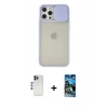 MARSİLYAN™- iPhone 12 Pro Max Kılıf Vadi Çizgi - Siyah 34D Izgaralı Cam + Shine Kamera Lens - LT
