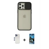 MARSİLYAN™- iPhone 12 Pro Max Kılıf Vadi Çizgi - Siyah 34D Izgaralı Cam + Shine Kamera Lens - LT