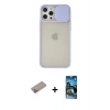 MARSİLYAN™- iPhone 12 Pro Max Kılıf Vadi Çizgi - Siyah 34D Izgaralı Cam + Shine Kamera Lens Koruma Cam - SABE