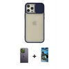 MARSİLYAN™- iPhone 12 Pro Max Kılıf Vadi Çizgi - Siyah 34D Izgaralı Cam + Neon Fosforlu Kamera Lens - YL