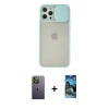 MARSİLYAN™- iPhone 12 Pro Max Kılıf Vadi Çizgi - Siyah 34D Izgaralı Cam + Neon Fosforlu Kamera Lens - YL