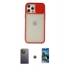 MARSİLYAN™- iPhone 12 Pro Max Kılıf Vadi Çizgi - Siyah 34D Izgaralı Cam + Neon Fosforlu Kamera Lens - YL
