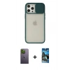 MARSİLYAN™- iPhone 12 Pro Max Kılıf Vadi Çizgi - Siyah 34D Izgaralı Cam + Neon Fosforlu Kamera Lens - YL