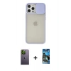 MARSİLYAN™- iPhone 12 Pro Max Kılıf Vadi Çizgi - Siyah 34D Izgaralı Cam + Neon Fosforlu Kamera Lens - YL