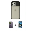 MARSİLYAN™- iPhone 12 Pro Max Kılıf Vadi Çizgi - Siyah 34D Izgaralı Cam + Neon Fosforlu Kamera Lens - YL