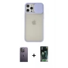 MARSİLYAN™- iPhone 12 Pro Max Kılıf Vadi Çizgi - Siyah 360 Mat Full Body Arka Koruyucu + Neon Fosforlu Kamera Lens - BZ