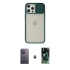 MARSİLYAN™- iPhone 12 Pro Max Kılıf Vadi Çizgi - Siyah 360 Mat Full Body Arka Koruyucu + Neon Fosforlu Kamera Lens - BZ