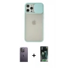MARSİLYAN™- iPhone 12 Pro Max Kılıf Vadi Çizgi - Siyah 360 Mat Full Body Arka Koruyucu + Neon Fosforlu Kamera Lens - BZ