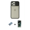 MARSİLYAN™- iPhone 12 Pro Max Kılıf Vadi Çizgi - Siyah 360 Mat Full Body Arka Koruyucu + Shine Kamera Lens Koruma Cam - GI