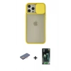 MARSİLYAN™- iPhone 12 Pro Max Kılıf Vadi Çizgi - Siyah 360 Mat Full Body Arka Koruyucu + Renkli Kamera Lens Koruma Cam - PE