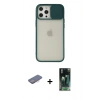 MARSİLYAN™- iPhone 12 Pro Max Kılıf Vadi Çizgi - Siyah 360 Mat Full Body Arka Koruyucu + Renkli Kamera Lens Koruma Cam - PE