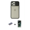 MARSİLYAN™- iPhone 12 Pro Max Kılıf Vadi Çizgi - Siyah 360 Mat Full Body Arka Koruyucu + Turuncu Renkli Kamera Lens Koruma Cam