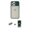 MARSİLYAN™- iPhone 12 Pro Max Kılıf Vadi Çizgi - Siyah 360 Mat Full Body Arka Koruyucu + Turuncu Renkli Kamera Lens Koruma Cam