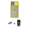 MARSİLYAN™- iPhone 12 Pro Max Kılıf Vadi Çizgi - Siyah 360 Mat Full Body Arka Koruyucu + Renkli Kamera Lens Koruma Cam - YL