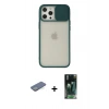 MARSİLYAN™- iPhone 12 Pro Max Kılıf Vadi Çizgi - Siyah 360 Mat Full Body Arka Koruyucu + Renkli Kamera Lens Koruma Cam - YL
