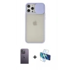 MARSİLYAN™- iPhone 12 Pro Max Kılıf Vadi Çizgi - Siyah 3D Antistatik Cam Ekran Koruyucu + Neon Fosforlu Kamera Lens - BZ