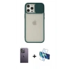 MARSİLYAN™- iPhone 12 Pro Max Kılıf Vadi Çizgi - Siyah 3D Antistatik Cam Ekran Koruyucu + Neon Fosforlu Kamera Lens - BZ