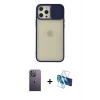 MARSİLYAN™- iPhone 12 Pro Max Kılıf Vadi Çizgi - Siyah 3D Antistatik Cam Ekran Koruyucu + Neon Fosforlu Kamera Lens - BZ