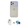 MARSİLYAN™- iPhone 12 Pro Max Kılıf Vadi Çizgi - Siyah 3D Antistatik Cam Ekran Koruyucu + Gold Shine Kamera Lens