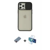 MARSİLYAN™- iPhone 12 Pro Max Kılıf Vadi Çizgi - Siyah 3D Antistatik Cam Ekran Koruyucu + Metal Kamera Lens Koruma Cam - KI
