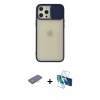MARSİLYAN™- iPhone 12 Pro Max Kılıf Vadi Çizgi - Siyah 3D Antistatik Cam Ekran Koruyucu + Renkli Kamera Lens Koruma Cam - PE