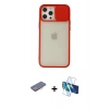 MARSİLYAN™- iPhone 12 Pro Max Kılıf Vadi Çizgi - Siyah 3D Antistatik Cam Ekran Koruyucu + Renkli Kamera Lens Koruma Cam - PE