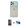 MARSİLYAN™- iPhone 12 Pro Max Kılıf Vadi Çizgi - Siyah 3D Antistatik Cam Ekran Koruyucu + Neon Fosforlu Kamera Lens - TU