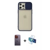 MARSİLYAN™- iPhone 12 Pro Max Kılıf Vadi Çizgi - Siyah 3D Antistatik Cam Ekran Koruyucu + Neon Fosforlu Kamera Lens - TU