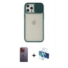 MARSİLYAN™- iPhone 12 Pro Max Kılıf Vadi Çizgi - Siyah 3D Antistatik Cam Ekran Koruyucu + Neon Fosforlu Kamera Lens - TU