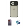 MARSİLYAN™- iPhone 12 Pro Max Kılıf Vadi Çizgi - Siyah 3D Antistatik Cam Ekran Koruyucu + Neon Fosforlu Kamera Lens - TU