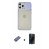 MARSİLYAN™- iPhone 12 Pro Max Kılıf Vadi Çizgi - Siyah 3D Antistatik Hayalet Cam Ekran Koruyucu + Metal Kamera Lens Koruma Cam - GD
