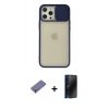 MARSİLYAN™- iPhone 12 Pro Max Kılıf Vadi Çizgi - Siyah 3D Antistatik Hayalet Cam Ekran Koruyucu + Metal Kamera Lens Koruma Cam - GD