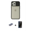 MARSİLYAN™- iPhone 12 Pro Max Kılıf Vadi Çizgi - Siyah 3D Antistatik Hayalet Cam Ekran Koruyucu + Pembe Renkli Kamera Lens Koruma Cam