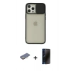 MARSİLYAN™- iPhone 12 Pro Max Kılıf Vadi Çizgi - Siyah 3D Antistatik Hayalet Cam Ekran Koruyucu + Renkli Kamera Lens Koruma Cam - SI