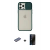 MARSİLYAN™- iPhone 12 Pro Max Kılıf Vadi Çizgi - Siyah 3D Antistatik Hayalet Cam Ekran Koruyucu + Renkli Kamera Lens Koruma Cam - MI