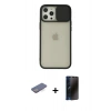MARSİLYAN™- iPhone 12 Pro Max Kılıf Vadi Çizgi - Siyah 3D Antistatik Hayalet Cam Ekran Koruyucu + Renkli Kamera Lens Koruma Cam - MI