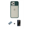 MARSİLYAN™- iPhone 12 Pro Max Kılıf Vadi Çizgi - Siyah 3D Antistatik Hayalet Cam Ekran Koruyucu + Shine Kamera Lens Koruma Cam - GI